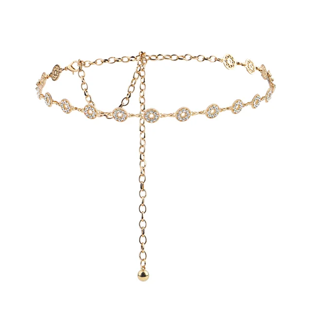 Women's Rhinestone Hollowed out Metal Waist Chain Circle Gold Silver Chain Shiny Senior Sense Of Everything Dress Gold - Shop at LoveMi