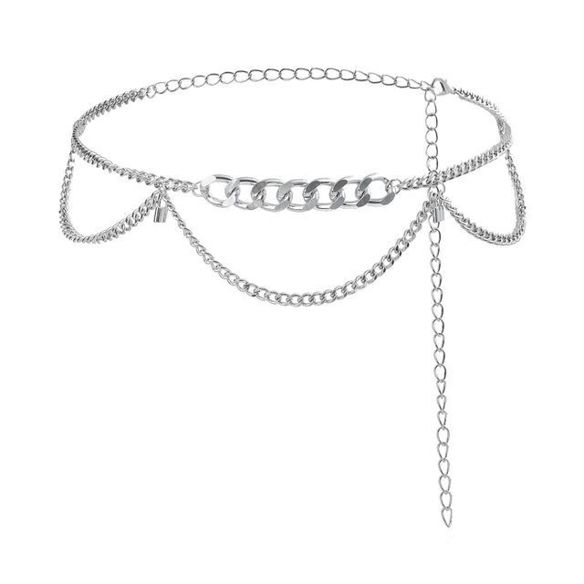 Summer Body Chain Fringe Waist Chain Metal Hipster Cool Personality Chain Ladies Accessories Lockhead Pendant Everything Skirt Pants Silver - Shop at LoveMi