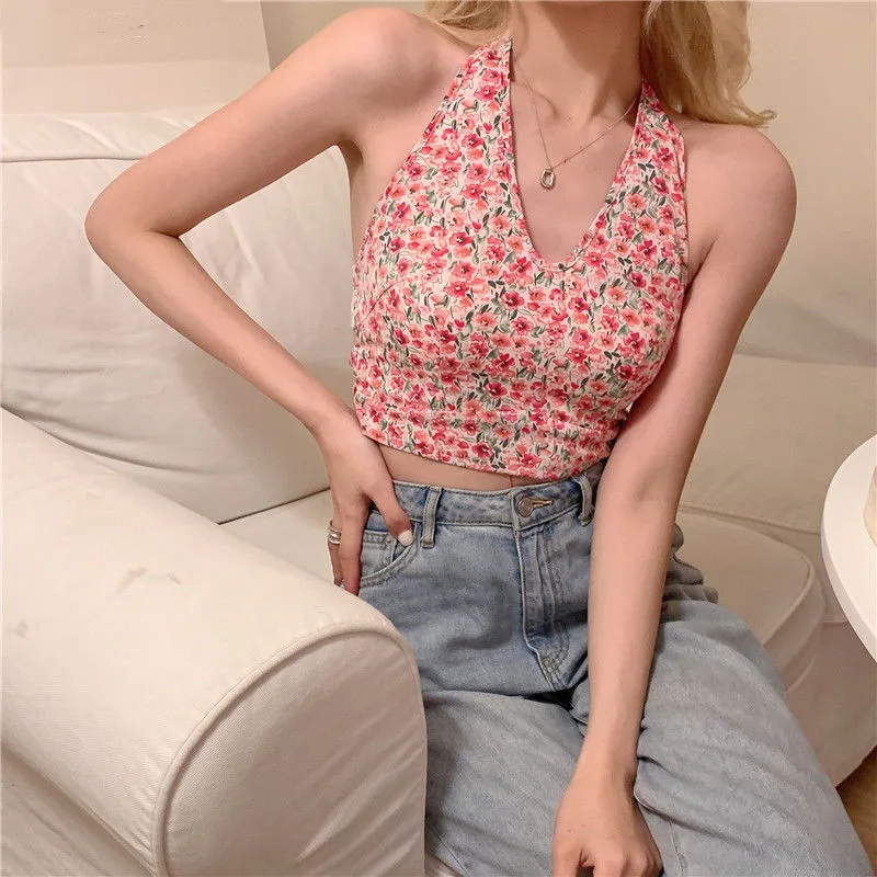 Halter Floral Vest Fashion Suspenders Flower Hot Girl Flower - Shop at LoveMi