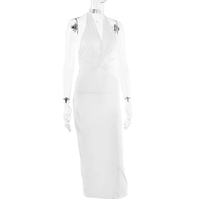 Women's V neck Hanging Neck Dress In Europe And America White - Shop at LoveMi