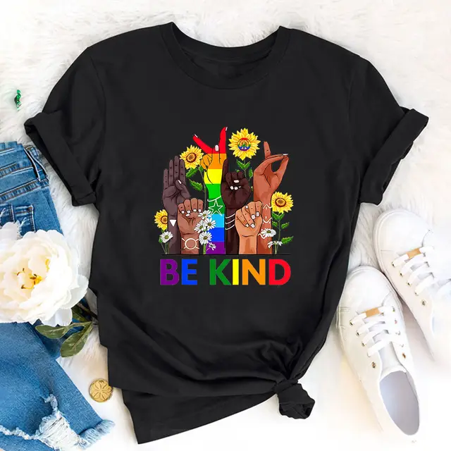 Independent Station Foreign Trade New Women's T shirt BE KIND Casual Printing Spot Short sleeved T shirt Delivery Black - Shop at LoveMi