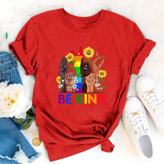 Independent Station Foreign Trade New Women's T shirt BE KIND Casual Printing Spot Short sleeved T shirt Delivery Red - Shop at LoveMi