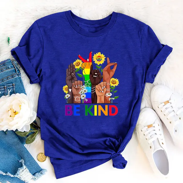 Independent Station Foreign Trade New Women's T shirt BE KIND Casual Printing Spot Short sleeved T shirt Delivery Sapphire Blue - Shop at LoveMi