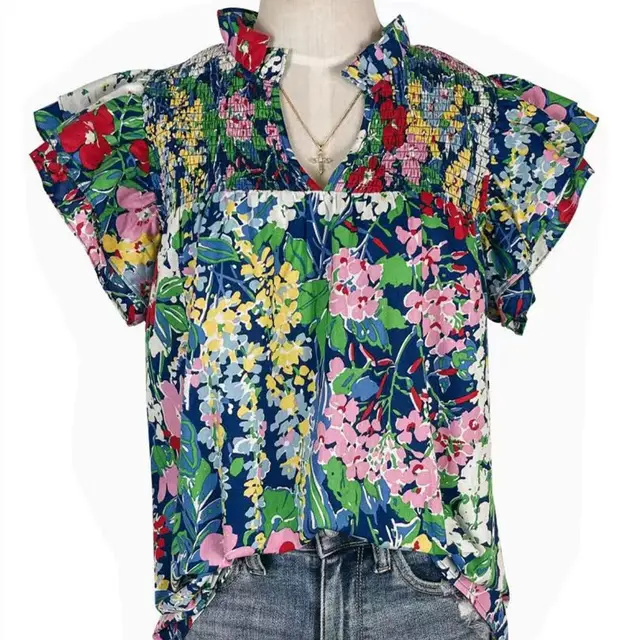 Women's V neck Loose Casual Top Short Sleeved Shirt Image Color - Shop at LoveMi