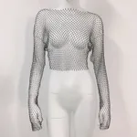 Women's Mesh Rhinestone Fishnet Top Fishnet - Black