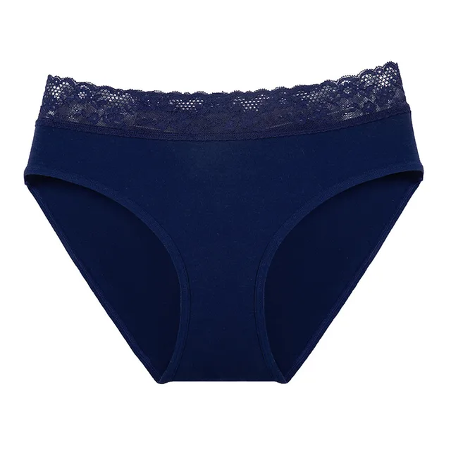 Women's Cotton High Waist Lace Briefs Dark Blue - Shop at LoveMi