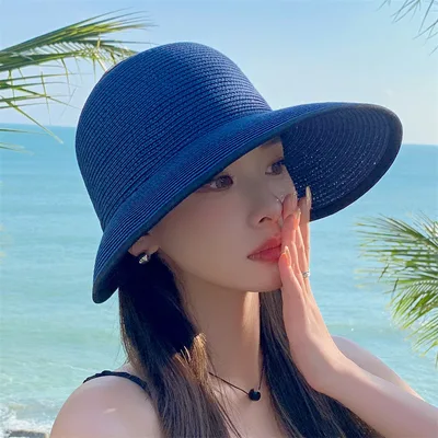 Sun Protection Visor Hat Women's Sun proof Straw Hat Navy - Shop at LoveMi