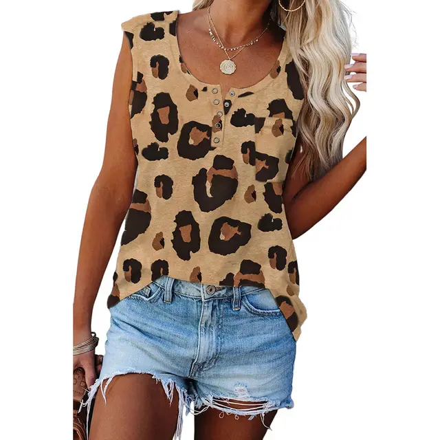 Personality Round Neck Half Cardigan Pullover Sleeveless Top Lc2568280 Leopard Print - Shop at LoveMi