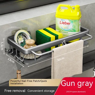 Kitchen Storage Rack Home Wall mounted Sink Artifact Gun Gray Single Layer - Shop at LoveMi