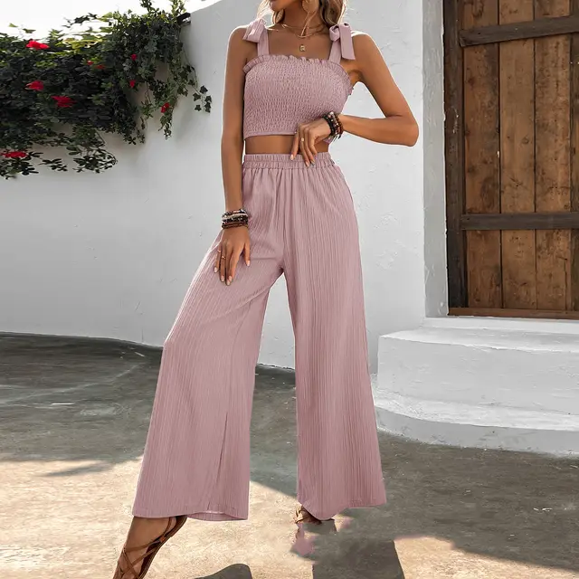 Camisole Wide Leg Pants Two piece Suit Lotus Color - Shop at LoveMi