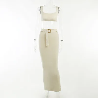 Knitted Inner Match Short Camisole Skirt Suit Apricot - Shop at LoveMi