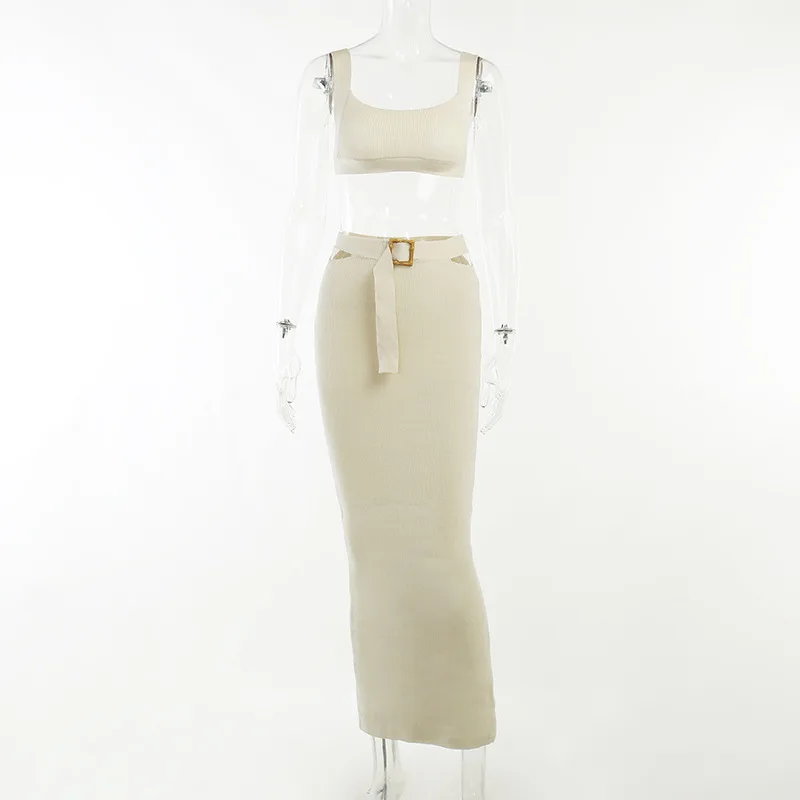 Knitted Inner Match Short Camisole Skirt Suit Apricot - Shop at LoveMi