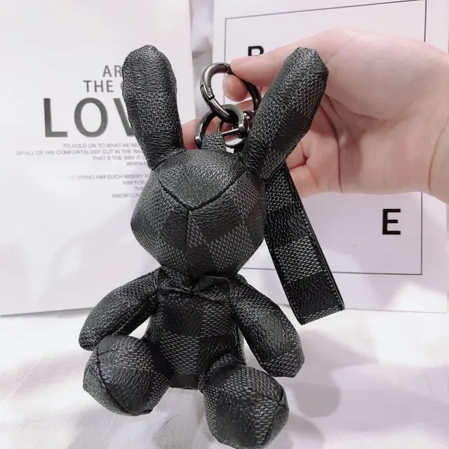 Creative Fashion Leather Bunny Car Keychain Pendant Black Plaid - Shop at LoveMi