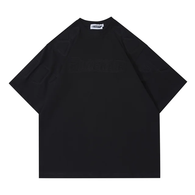 Cotton Base Shirt Solid Color Loose Casual Short sleeved T shirt Men Black - Shop at LoveMi