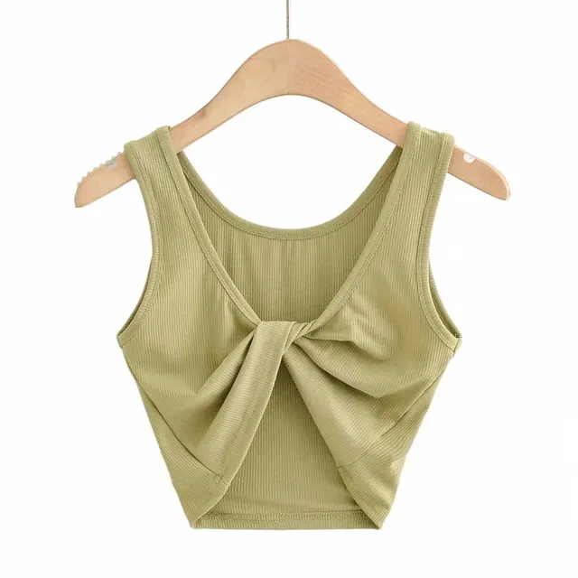 Women's Cross V neck Knotted Chest wrapped Vest Green - Shop at LoveMi