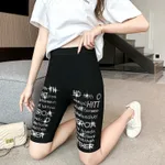Women's Fashionable Simple Rhinestone Tight Five-point Leggings - Letters Theroa-Average Size - View 1