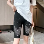 Women's Fashionable Simple Rhinestone Tight Five-point Leggings - V Word Starry Sky - View 1