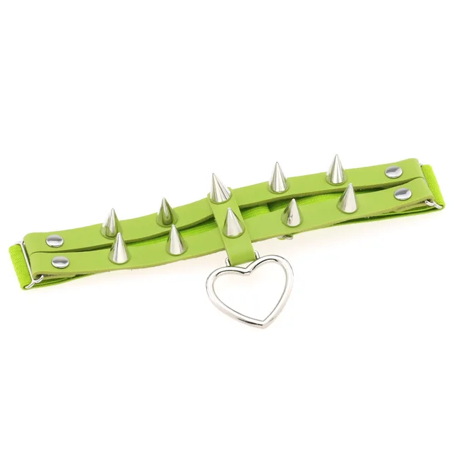 Double Row Spike Rivet Peach Heart Pendant Leg Ring Green - Shop at LoveMi