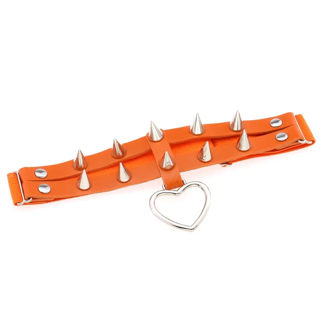 Double Row Spike Rivet Peach Heart Pendant Leg Ring Orange - Shop at LoveMi