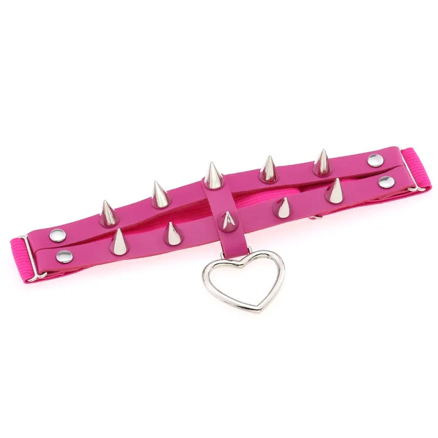 Double Row Spike Rivet Peach Heart Pendant Leg Ring Rose Red - Shop at LoveMi
