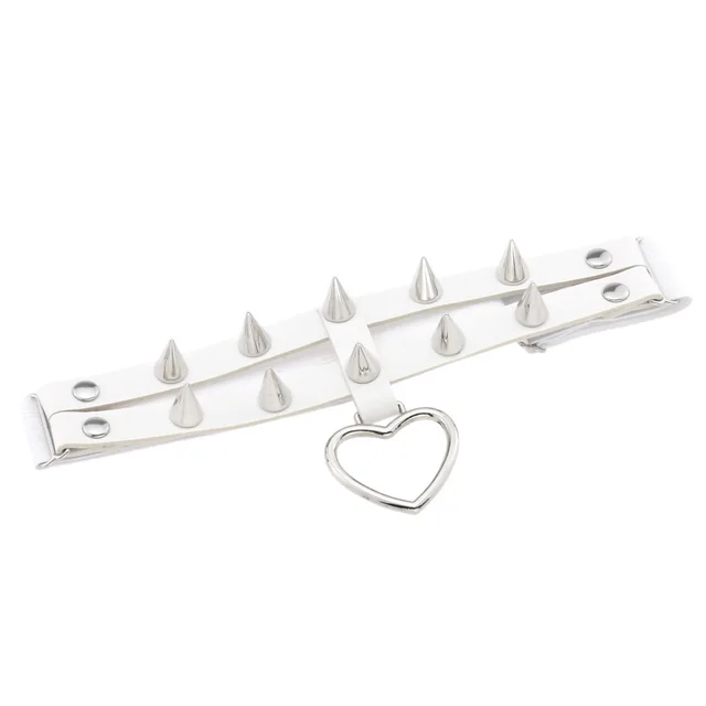 Double Row Spike Rivet Peach Heart Pendant Leg Ring White - Shop at LoveMi