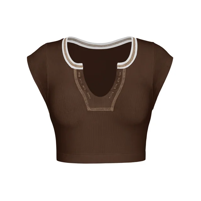 Top Knitted Thread Spring And Autumn Base Esbu019 Coffee - Shop at LoveMi