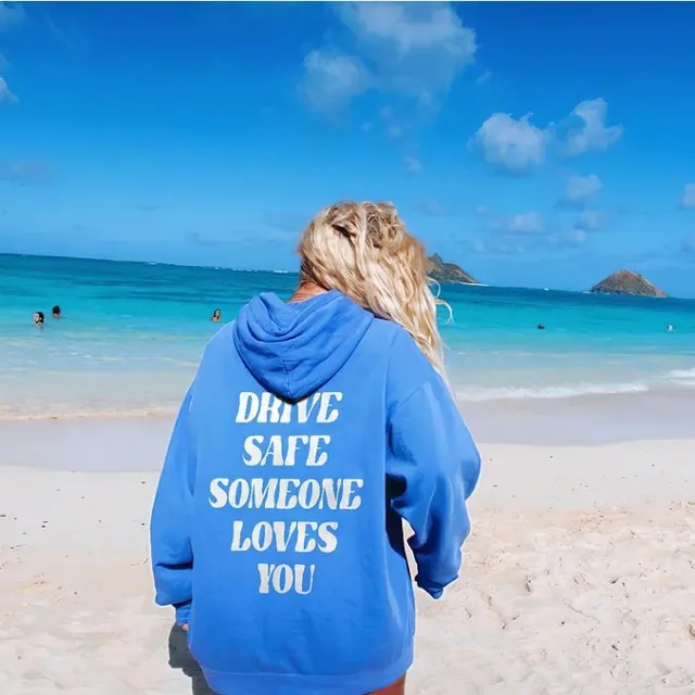 Women's Casual Letter Print Loose Hoodie Sky Blue - Shop at LoveMi