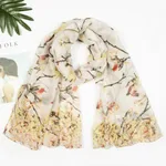 Yarn Branches Bird Magpie Print Paris Scarf - Beige