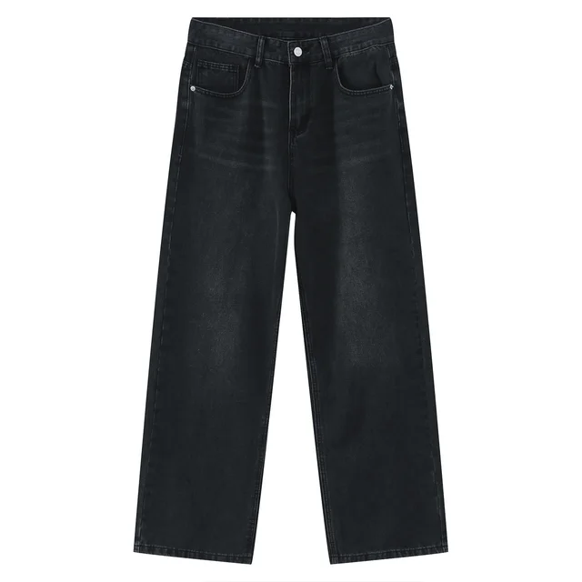 Retro Colored Series Wide Leg Pants Straight Loose Women Black Gray - Shop at LoveMi