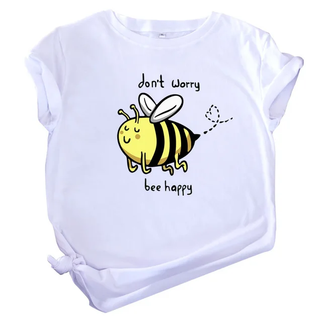 Cute Little Bee Cartoon Women's Clothing Large Size Printing White - Shop at LoveMi
