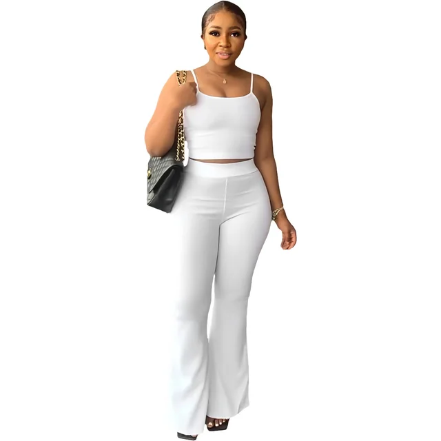 Women's Solid Color Sling Bell bottom Pants Simple Fashion Suit White - Shop at LoveMi