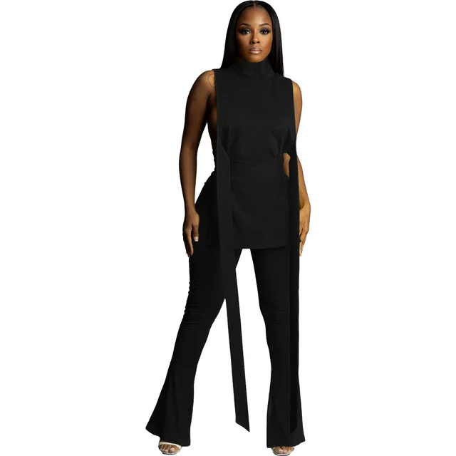 Fashion Women's Wear Sleeveless Strap Two Piece Set Black - Shop at LoveMi