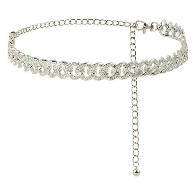 Stylish Waist Chain Ladies Acrylic Full Diamond Belt Hip Hop Punk Neutral Cuban Chain Hip Trend Body Chain Silver - Shop at LoveMi