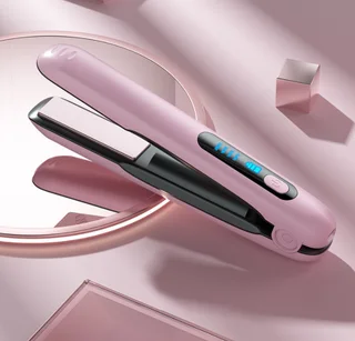 Wireless Hair Straightener Flat Iron Mini 2 IN 1 Roller USB 5000mAh Max 200 Degree Portable Cordless Curler 4 Levels Dry And Wet Uses - Pink
