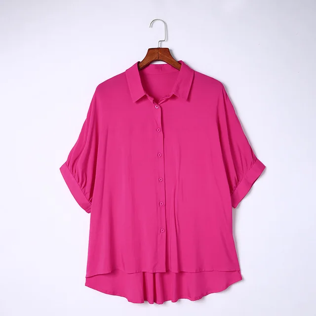Solid Color Half Sleeve Shirt For Women Rose Red - Shop at LoveMi