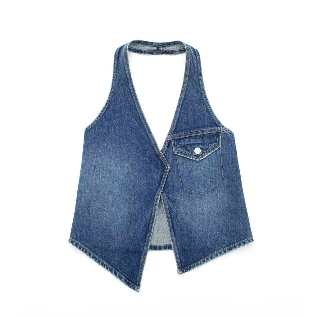 Women's Collar Denim Top Mid Waist - Top