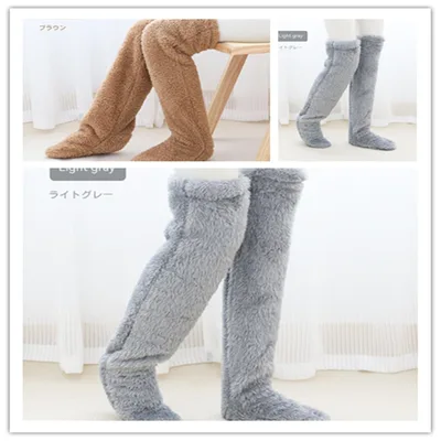 Over Knee High Fuzzy Long Socks Winter Warm Cold Leg Knee Joint Cold proof Stockings Home Floor Sleeping Socks Set11 - Shop at LoveMi