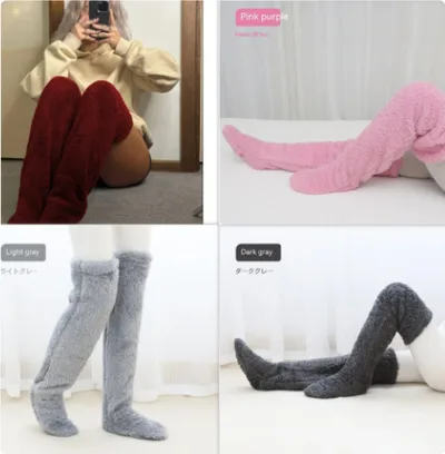 Over Knee High Fuzzy Long Socks Winter Warm Cold Leg Knee Joint Cold proof Stockings Home Floor Sleeping Socks Set13 - Shop at LoveMi