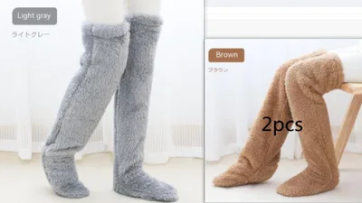 Over Knee High Fuzzy Long Socks Winter Warm Cold Leg Knee Joint Cold proof Stockings Home Floor Sleeping Socks Set2 - Shop at LoveMi