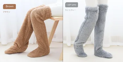 Over Knee High Fuzzy Long Socks Winter Warm Cold Leg Knee Joint Cold proof Stockings Home Floor Sleeping Socks Set3 - Shop at LoveMi