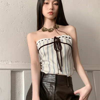 Outer Wear Inner Wear Bottoming Strapless Corset All matching Striped Stripes S - Shop at LoveMi