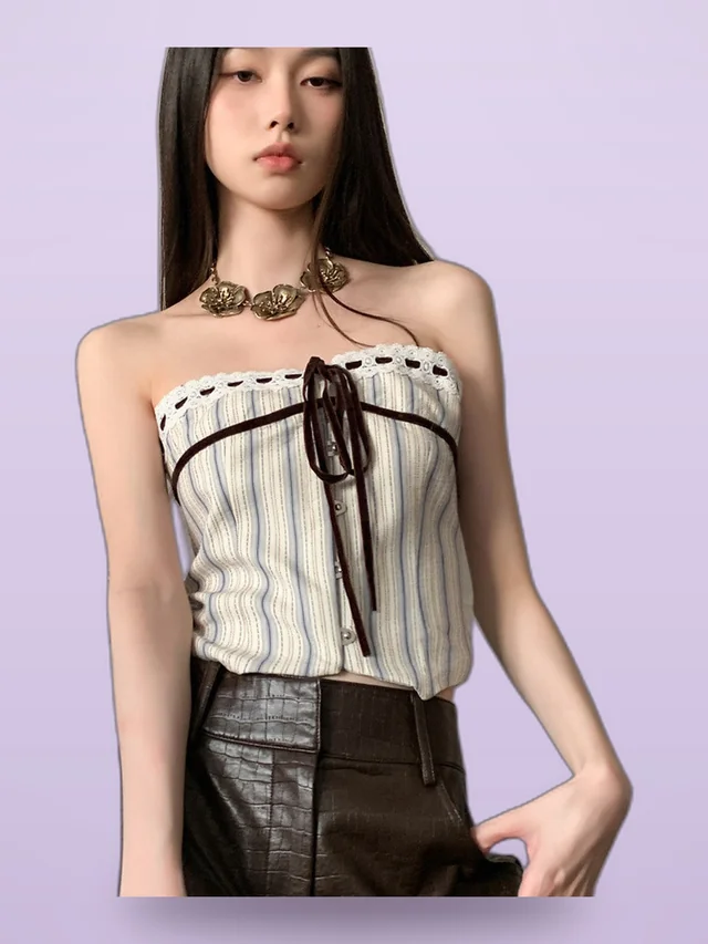 Outer Wear Inner Wear Bottoming Strapless Corset All matching Striped Stripes - Shop at LoveMi