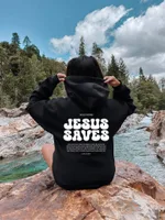 Graphic Print Hoodie Casual Pullover Sweater - Black