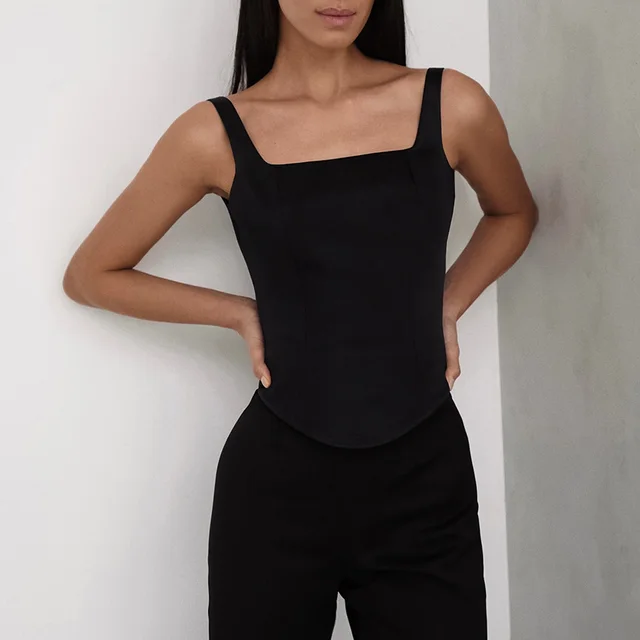 Inner Design White Square cut Collar Sleeveless Top Black - Shop at LoveMi