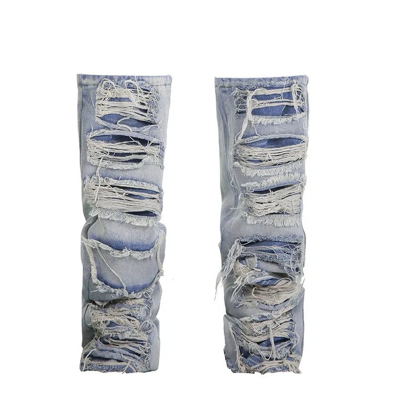 Ripped Design Sense Outdoor All matching Personality Denim Leg Warmer Female Blue - Shop at LoveMi