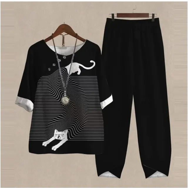 New Women's Five quarter Sleeve Printed Top Two piece Pants Element 8 - Shop at LoveMi