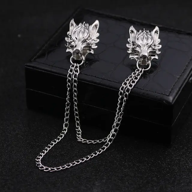 Personalized Domineering Reel Chain Tassel Brooch Fashion Alloy Wolf Head Pin Clothing Silver With Chain - Shop at LoveMi
