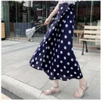 Sun-proof Skirt Chiffon Half-length High Waist A- Line With Lining - Blue Polka Dots Plus Spinning