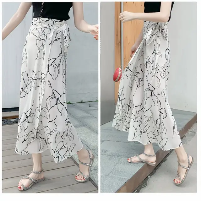 Sun proof Skirt Chiffon Half length High Waist A Line With Lining White Wave Plus Chiffon Lining - Shop at LoveMi