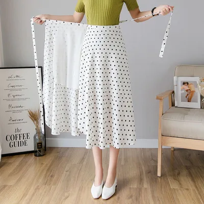 Sun proof Skirt Chiffon Half length High Waist A Line With Lining White Wavelet Plus Chiffon - Shop at LoveMi